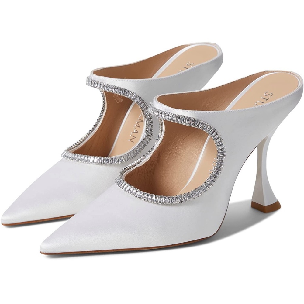 Stuart Weitzman - XCURVE Crystal Leather Heel in White